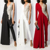 sexy deep V long-sleeved sequined stitching asymmetrical  jumpsuit nihaostyles wholesale clothing NSYIS85125