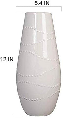 Hosley 12 Inch High White Textured Ceramic Vase