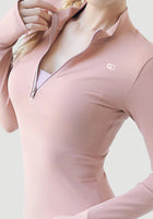 Fitness Women Tops Casual With Zipper O Neck Long Sleeve