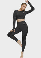 Fitness Women Sets O Neck Casual Slim Tops