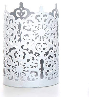 Flower 7 Inch High LACE Candle Holder White LED