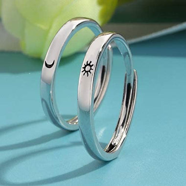 2pcs Sun Moon Couple Rings Copper Polish Adjustable Lovers Ring for Girlfried Boyfriend