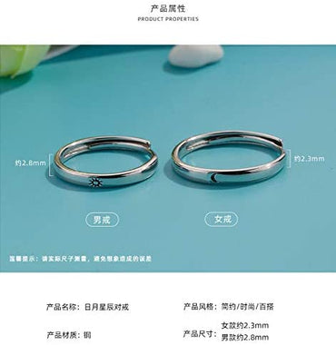 2pcs Sun Moon Couple Rings Copper Polish Adjustable Lovers Ring for Girlfried Boyfriend