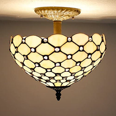 Tiffany Lamp Shade W12H6 Amber Stained Glass