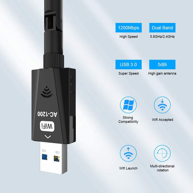USB WiFi Adapter 1200Mbps Techkey Wireless Network Adapter USB 3.0