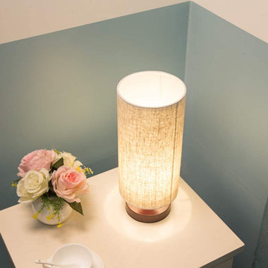 Table Lamp, AL Above Lights Solid Wood Round Beside Desk Lamp with Linen Fabric Shade