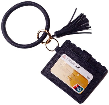 Lantintop Multifunctional Bangle Key Ring Card Holder PU Leather Round Keychain