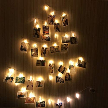 MZD8391 Dimmable 50 Photo Clips String Lights/Holder with Remote Control, Battery Powered Indoor Fairy String Lights for Hanging Photos Pictures Cards Memos, Gift Photo Clip Holder (Warm White)