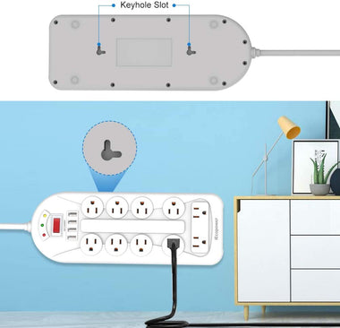 IECOPOWER Surge Protector Power Strip with 4 Fast Charging USB Port