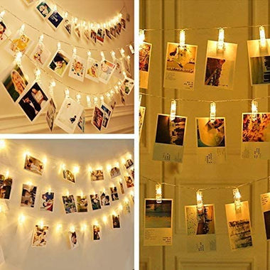 MZD8391 Dimmable 50 Photo Clips String Lights/Holder with Remote Control, Battery Powered Indoor Fairy String Lights for Hanging Photos Pictures Cards Memos, Gift Photo Clip Holder (Warm White)