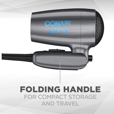 1875 Watt Compact Dual Voltage Travel Hair Dryer with Folding Handle