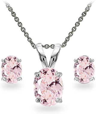 Simulated Gemstone Oval Solitaire Necklace & Stud Earrings Set