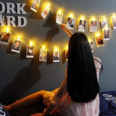 MZD8391 Dimmable 50 Photo Clips String Lights/Holder with Remote Control, Battery Powered Indoor Fairy String Lights for Hanging Photos Pictures Cards Memos, Gift Photo Clip Holder (Warm White)