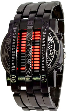 Binary Matrix Blue LED Digital Watch Mens Classic Creative Fashion Black Plated Wrist Watches