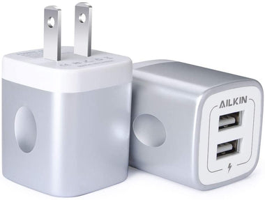 USB Wall Charger, Charger Adapter, Ailkin 2-Pack-Pure Black