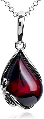 Cherry Amber Sterling Silver Pendant Necklace Chain 46 cm 18 inches