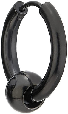 Stainless Steel Black Circle Beads Huggie Hinged Hoop Earrings