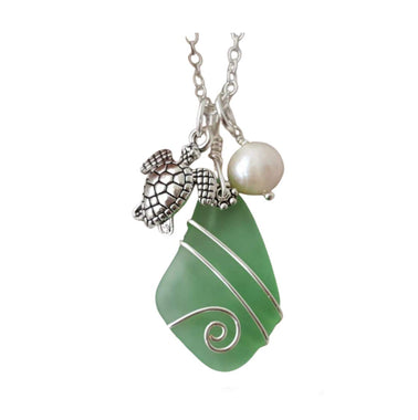 Handmade in Hawaii, Wire Wrapped Peridot sea glass necklace