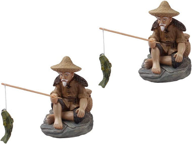 2Pcs Miniature Fisherman Figurine Statue