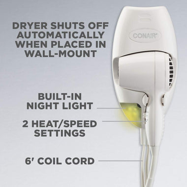 1600 Watt Wall-Mount Hair Dryer with LED Night Light