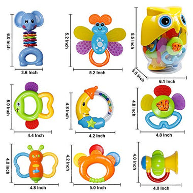 Baby Rattle Sets Teether Rattles Toys, 8pcs Babies Grab Shaker