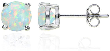 GemStar USA Sterling Silver Synthetic Opal Round Solitaire Set