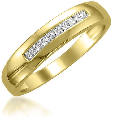 14k Yellow Gold Princess-cut Diamond Men's Wedding Band Ring