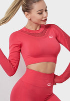 Long Sleeve Solid Tops High Elastic Waist Workout Sets
