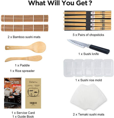 Delamu Sushi Making Kit, Bamboo Sushi Mats With Sushi Knife