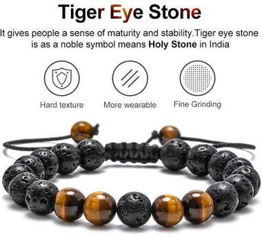 Lava Rock Bracelet - 8mm Stone Tiger Eye Bracelet Lava Rock Bracelet