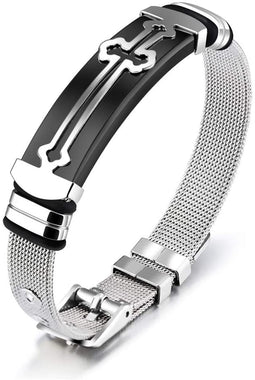 3 Pcs Cross Bracelets for Men, Stainless Steel Religious Bracelet