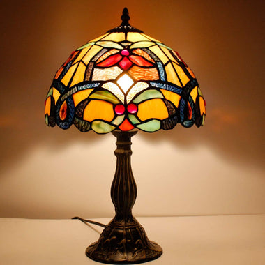 Tiffany Orange Stained Glass Crystal Bead Table Lamp