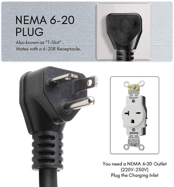 Morec EV Charger 16A 3.68KW NEMA6-20 Plug with Adapter for NEMA 5-15, 100V-240V 20ft (6m)