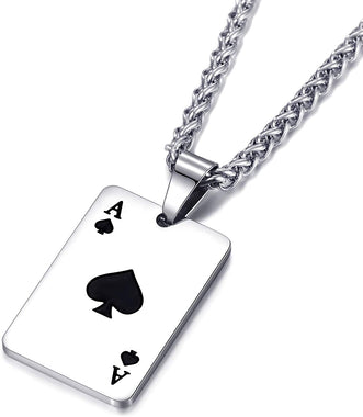 MOO&LEE Stainless Steel Ace of Spades Pendant Necklace-24 Inch Link Chain