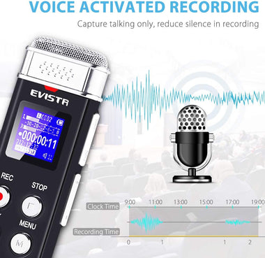 EVISTR 16GB Digital Voice Recorder Voice Activated Recorder with Playback