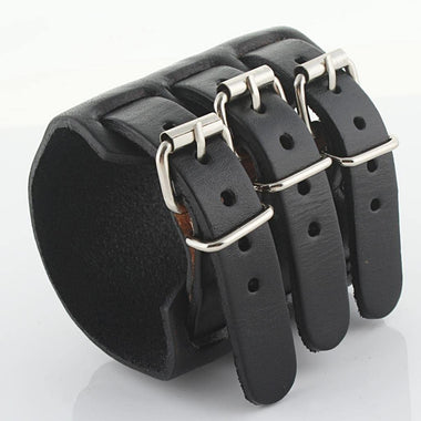 EVER FAITH Cool Hand Accessory 3 Layer Wide Belt Genuine Leather
