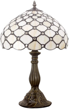 Tiffany Cream Stained Glass Nightstand Table Lamp