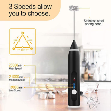 Milk Frother, Handheld coffee Frother 3-Speeds Egg Beater Rechargeable Mini Coffee Drink