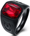 Jude Jewelers Black Stainless Steel Red Crystal Signet Biker Ring