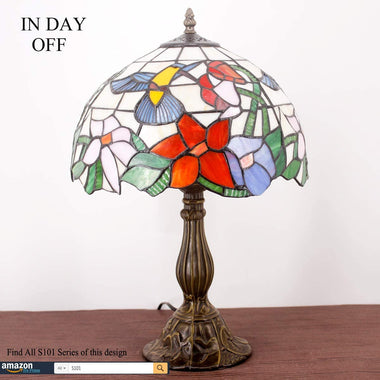 Glass Tiffany Hummingbird Table Lamp