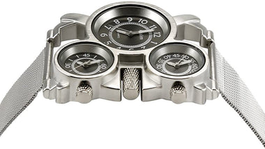 Men's Military Quartz Analog Wrist Watch Stainless-Steel Metal Mesh Clock Strap