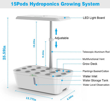 15Pods Hydroponics Growing System 7.5L Water Tank