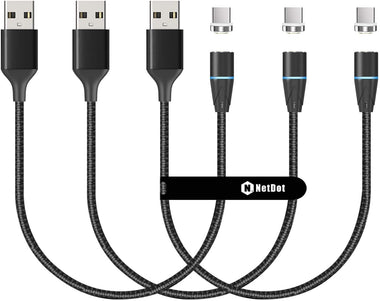 NetDot Gen12 USB-C [1ft,3 Pack Black] Magnetic
