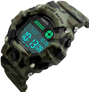 Boys Camouflage LED Sports Watch,Waterproof Digital Electronic Military Wrist Kids Watch