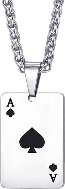 MOO&LEE Stainless Steel Ace of Spades Pendant Necklace-24 Inch Link Chain