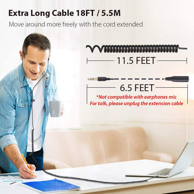 Long Cord Headphones for TV, 18ft / 5.5m Extension Cable Earphones