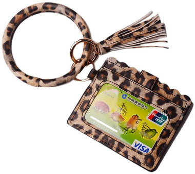 Lantintop Multifunctional Bangle Key Ring Card Holder PU Leather Round Keychain