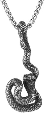 HZMAN Gothic Jewelry Men's Stainless Steel Animal Snake Pendant Necklace