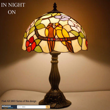 Tiffany Stained Glass Double Tropical Birds Table Lamp