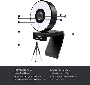 PAPALOOK PA552 1080P Gaming StreamCam with Studio-Like Ring Light